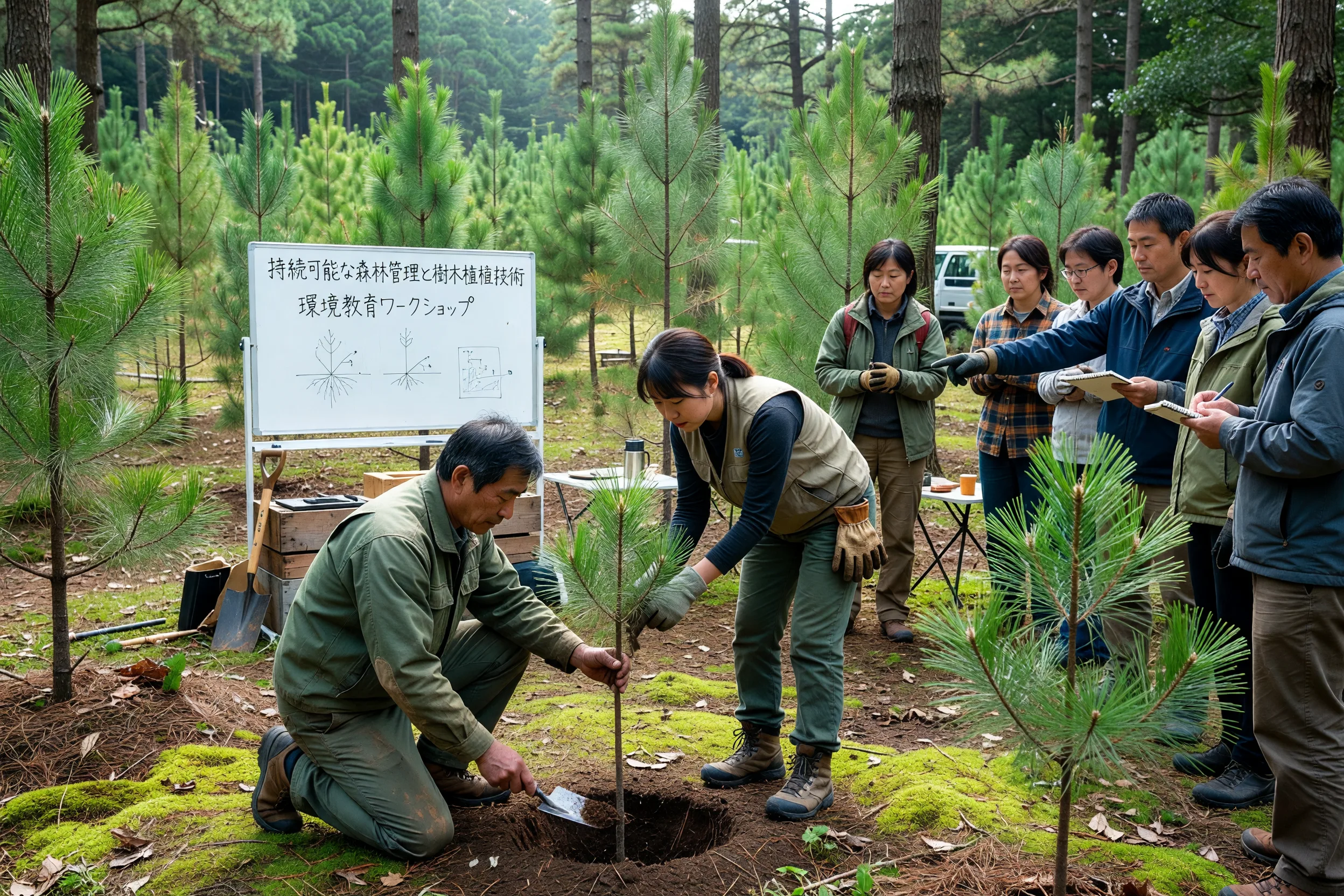 持続可能な森林育成と植樹の様子